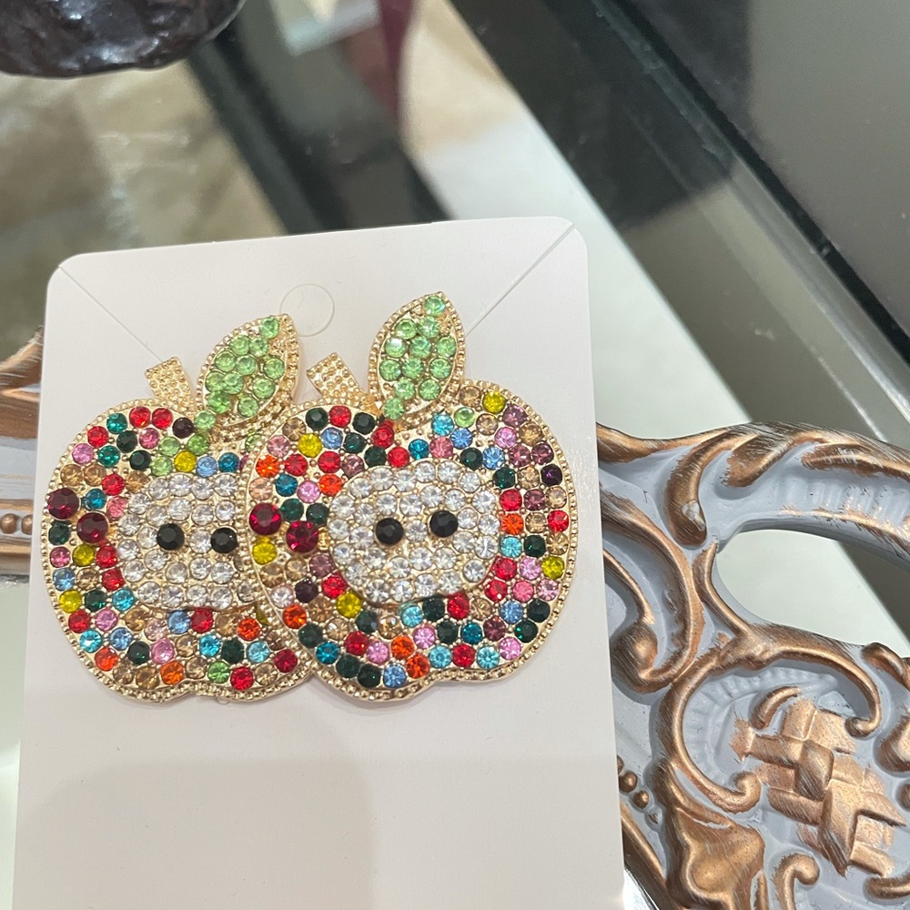 Colorful Apple Rhinestone Earrings - Picture 5 of 5